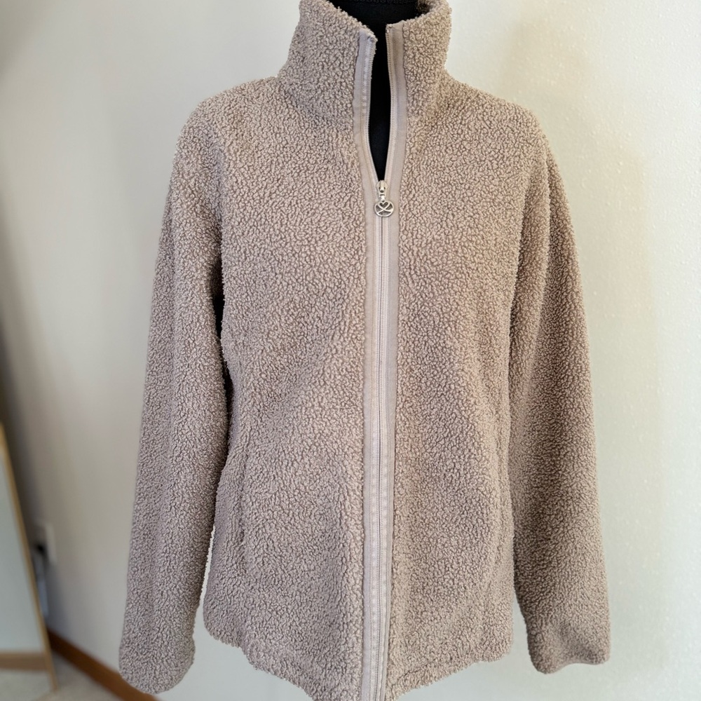 Daily Sports Sherpa Fleece Golf Jacket Women L Beige Taupe Full Zip